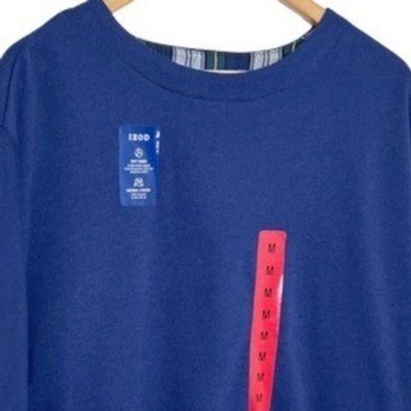 IZOD Womens Peacoat Blue Plaid NWT Layered Look Side Tie Sweatshirt Size M - Picture 3 of 8